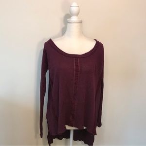 Free People Purple Maroon Sweater Lace Ruffles Oversized High Low Size Small